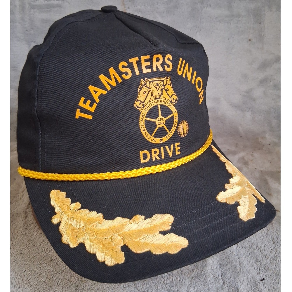 Vtg 80s Teamsters Union DRIVE Snapback Hat Rope Bill Non-Foam Screenprint Black